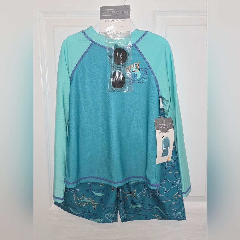 Boys Blue Berkley Jensen Shark 3-Pc Swim Set Size 6 New SEE PICTURES
